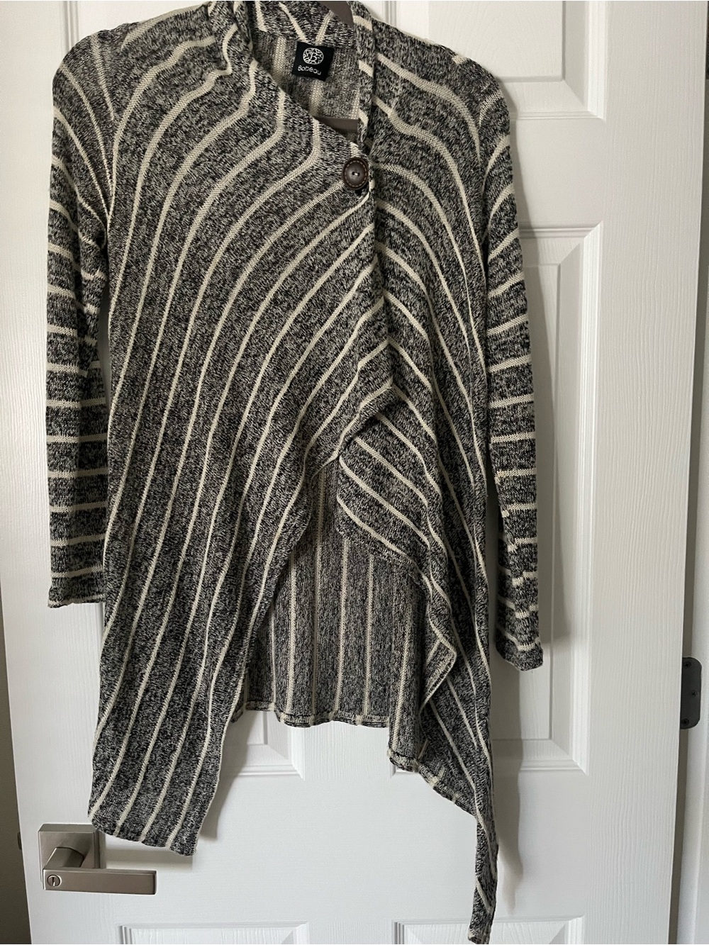 Striped Draped Open-Front Cardigan - Picture 3 of 7